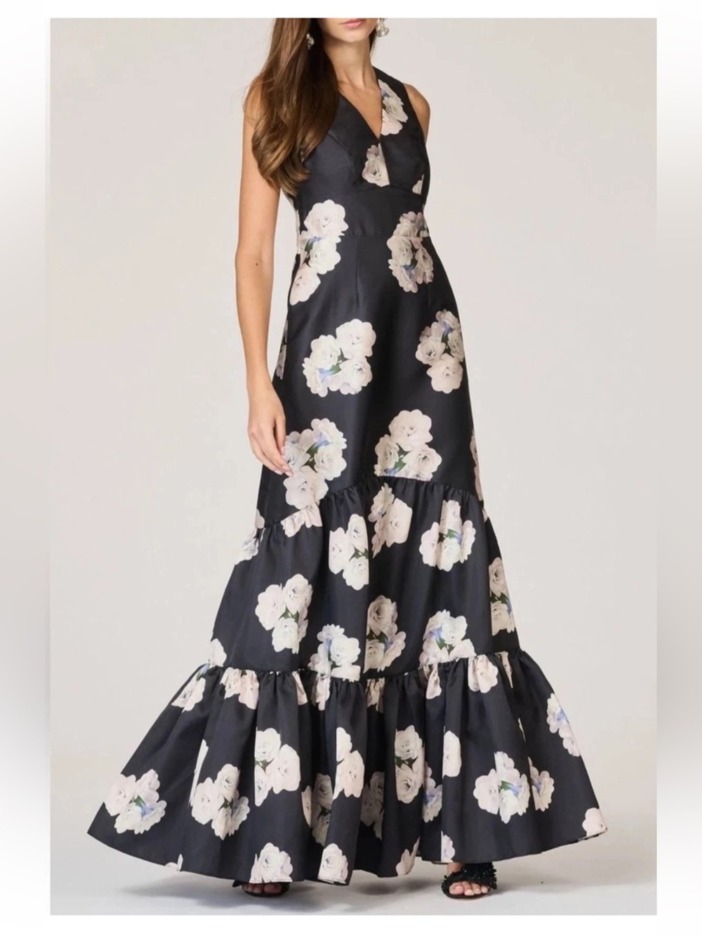 NWOT SACHIN BABI Rori Floral Tiered Mikado Gown Dress Black Women's Size 8 $895